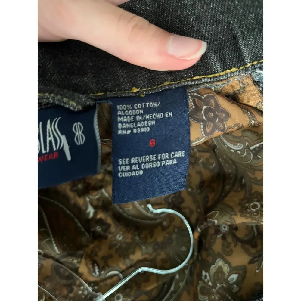 Bill Blass Womens Size 8 Black Denim Jacket Paisley Lined Dark Academia - Picture 3 of 6